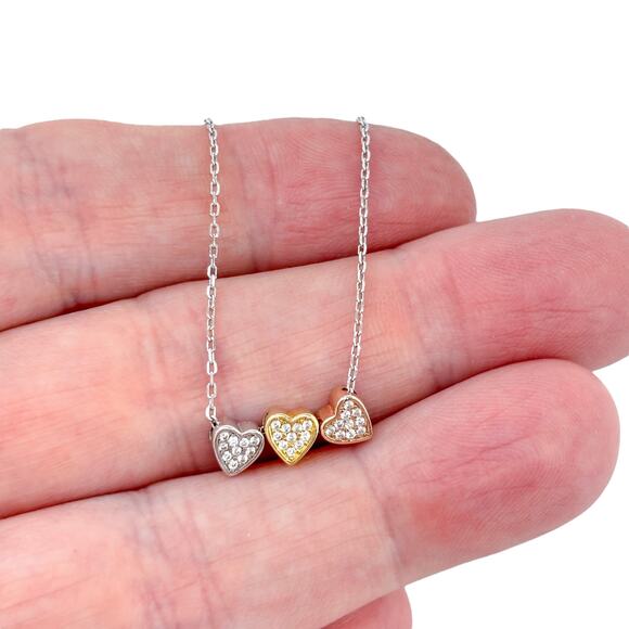 Vintage Sterling Silver 925 Triple Gold-Tone Heart Necklace 16"-18" - Picture 1 of 7